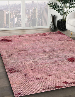 Abstract Pastel Pink Patchwork Rug in Family Room, abs5612