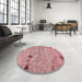 Round Abstract Pastel Pink Patchwork Rug in a Office, abs5612