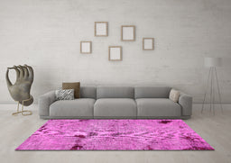 Machine Washable Patchwork Pink Transitional Rug in a Living Room, wshabs5612pnk