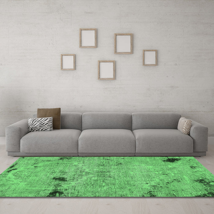 Machine Washable Patchwork Emerald Green Transitional Area Rugs in a Living Room,, wshabs5612emgrn