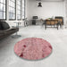 Round Machine Washable Abstract Pastel Pink Rug in a Office, wshabs5612