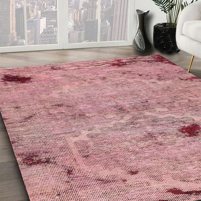 Machine Washable Abstract Pastel Pink Rug in a Family Room, wshabs5612