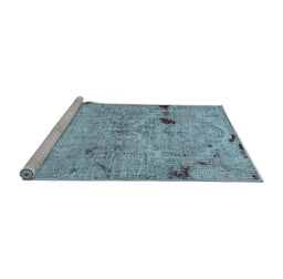 Sideview of Machine Washable Patchwork Light Blue Transitional Rug, wshabs5612lblu