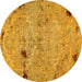 Round Machine Washable Patchwork Yellow Transitional Rug, wshabs5612yw