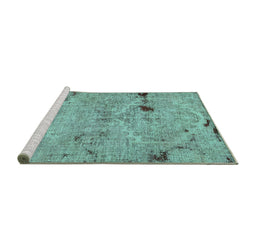 Sideview of Machine Washable Patchwork Turquoise Transitional Area Rugs, wshabs5612turq