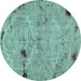 Round Patchwork Turquoise Transitional Rug, abs5612turq