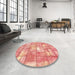 Round Abstract Light Salmon Pink Modern Rug in a Office, abs5613