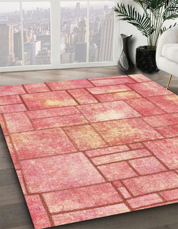 Abstract Light Salmon Pink Modern Rug in Family Room, abs5613