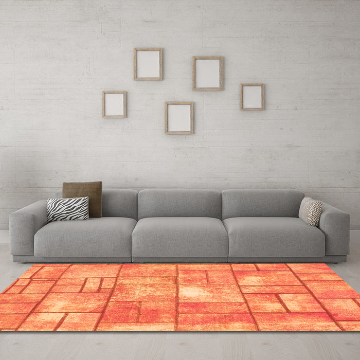 Machine Washable Abstract Orange Modern Area Rugs in a Living Room, wshabs5613org