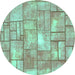 Round Abstract Turquoise Modern Rug, abs5613turq