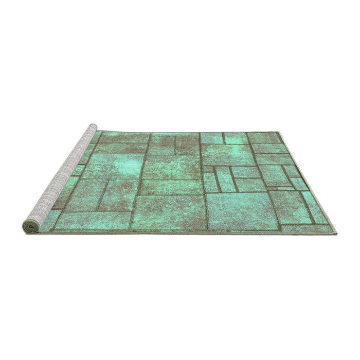 Sideview of Machine Washable Abstract Turquoise Modern Area Rugs, wshabs5613turq