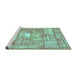 Sideview of Machine Washable Abstract Turquoise Modern Area Rugs, wshabs5613turq