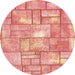 Round Machine Washable Abstract Light Salmon Pink Rug, wshabs5613