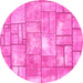 Round Abstract Pink Modern Rug, abs5613pnk