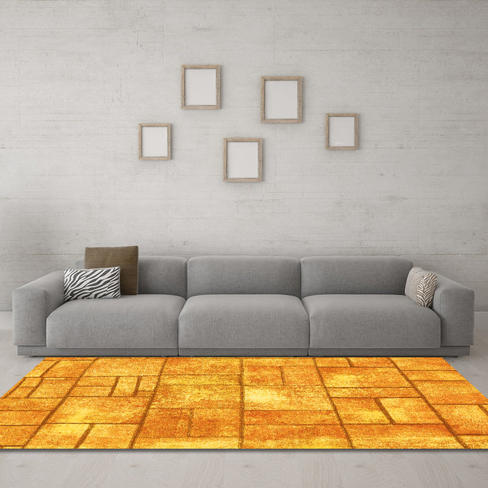 Machine Washable Abstract Yellow Modern Rug in a Living Room, wshabs5613yw