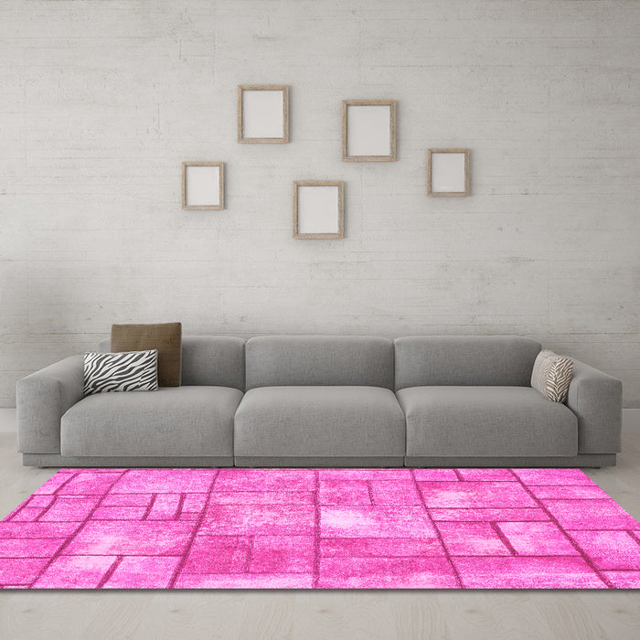 Machine Washable Abstract Pink Modern Rug in a Living Room, wshabs5613pnk