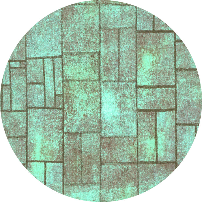 Round Machine Washable Abstract Turquoise Modern Area Rugs, wshabs5613turq