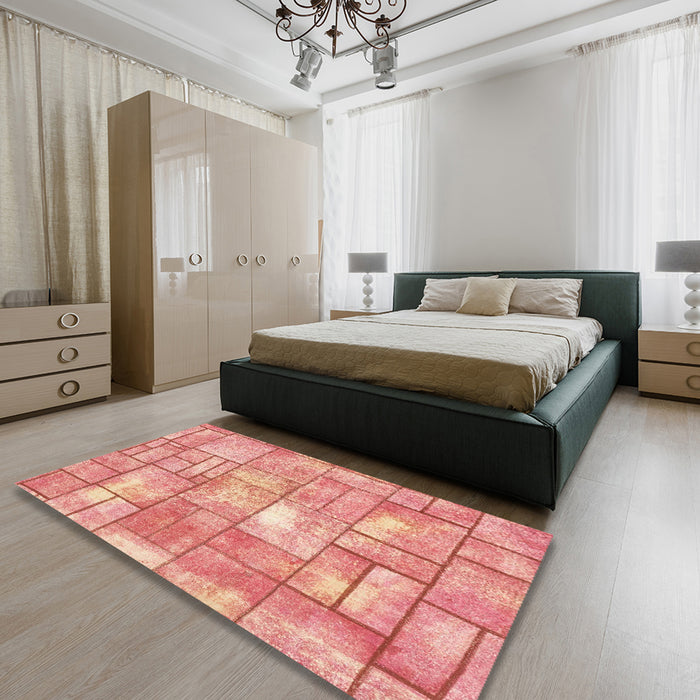 Machine Washable Abstract Light Salmon Pink Rug in a Bedroom, wshabs5613