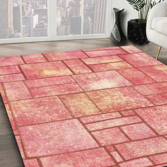 Machine Washable Abstract Light Salmon Pink Rug in a Family Room, wshabs5613