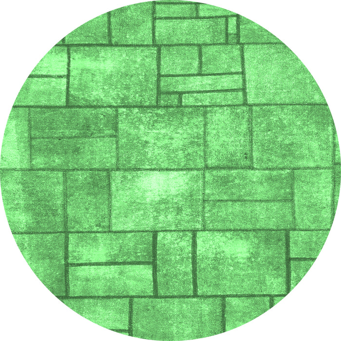 Round Machine Washable Abstract Emerald Green Modern Area Rugs, wshabs5613emgrn