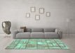 Machine Washable Abstract Turquoise Modern Area Rugs in a Living Room,, wshabs5613turq