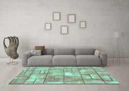Machine Washable Abstract Turquoise Modern Area Rugs in a Living Room,, wshabs5613turq