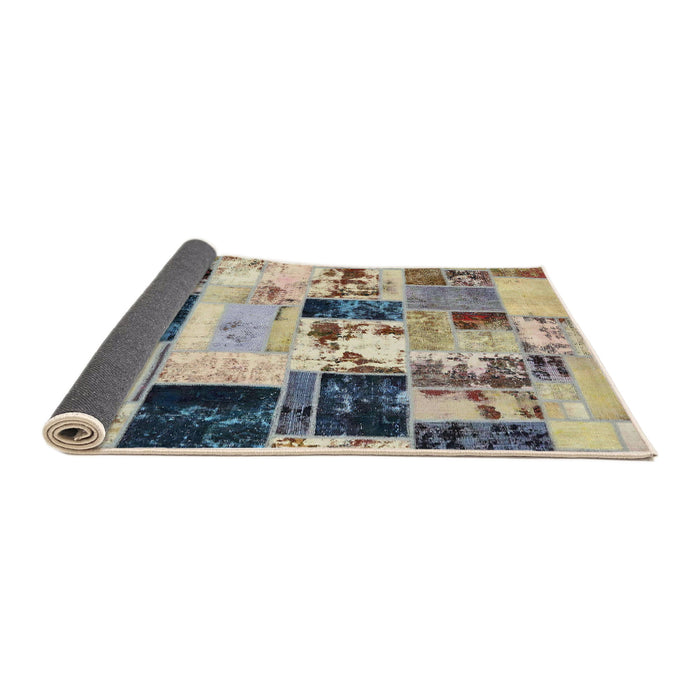 Sideview of Abstract Ash Gray Patchwork Rug, abs5614