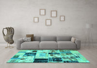 Machine Washable Patchwork Turquoise Transitional Rug, wshabs5614turq