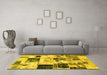 Machine Washable Patchwork Yellow Transitional Rug in a Living Room, wshabs5614yw