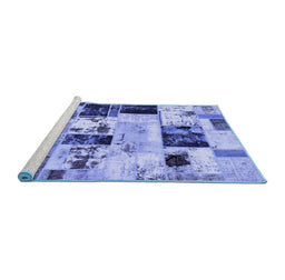 Sideview of Machine Washable Patchwork Blue Transitional Rug, wshabs5614blu