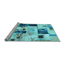Sideview of Machine Washable Patchwork Light Blue Transitional Rug, wshabs5614lblu