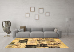 Machine Washable Patchwork Brown Transitional Rug in a Living Room,, wshabs5614brn