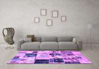 Machine Washable Patchwork Purple Transitional Rug, wshabs5614pur