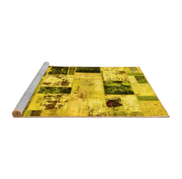 Sideview of Machine Washable Patchwork Yellow Transitional Rug, wshabs5614yw