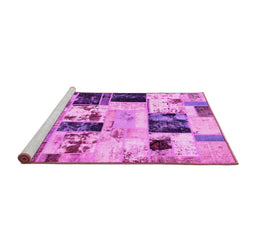 Sideview of Machine Washable Patchwork Pink Transitional Rug, wshabs5614pnk