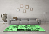 Machine Washable Patchwork Emerald Green Transitional Rug, wshabs5614emgrn