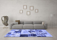 Machine Washable Patchwork Blue Transitional Rug, wshabs5614blu