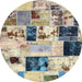 Round Abstract Ash Gray Patchwork Rug, abs5614