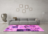 Machine Washable Patchwork Pink Transitional Rug, wshabs5614pnk