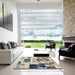 Square Abstract Ash Gray Patchwork Rug in a Living Room, abs5614