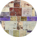 Round Abstract Mauve Taupe Purple Patchwork Rug, abs5615