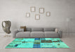 Machine Washable Patchwork Turquoise Transitional Area Rugs in a Living Room,, wshabs5615turq