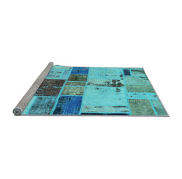 Sideview of Machine Washable Patchwork Light Blue Transitional Rug, wshabs5615lblu