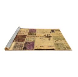 Sideview of Machine Washable Patchwork Brown Transitional Rug, wshabs5615brn