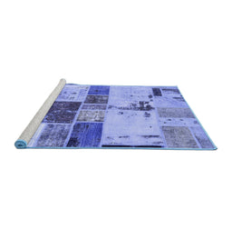 Sideview of Machine Washable Patchwork Blue Transitional Rug, wshabs5615blu