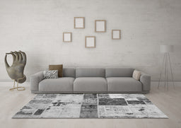 Machine Washable Patchwork Gray Transitional Rug in a Living Room,, wshabs5615gry