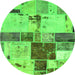 Round Machine Washable Patchwork Green Transitional Area Rugs, wshabs5615grn