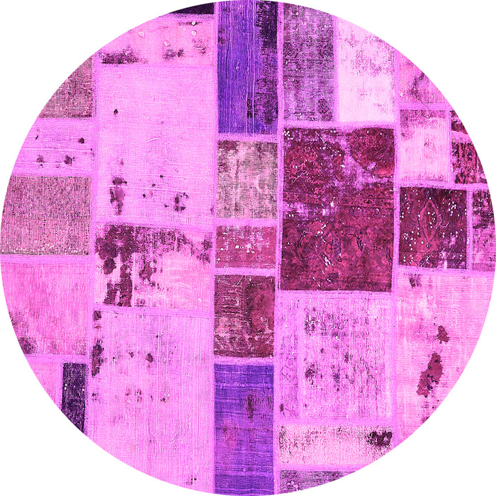 Round Machine Washable Patchwork Pink Transitional Rug, wshabs5615pnk