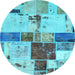 Round Patchwork Light Blue Transitional Rug, abs5615lblu