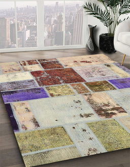 Machine Washable Abstract Mauve Taupe Purple Rug in a Family Room, wshabs5615
